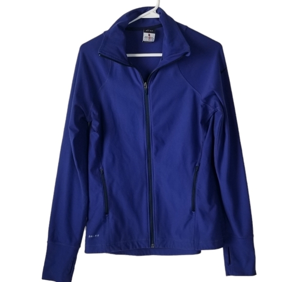 Nike Dri-Fit Royal Blue Full Zip Long Sleeve Fitted Athletic Jacket Size L - Picture 1 of 13